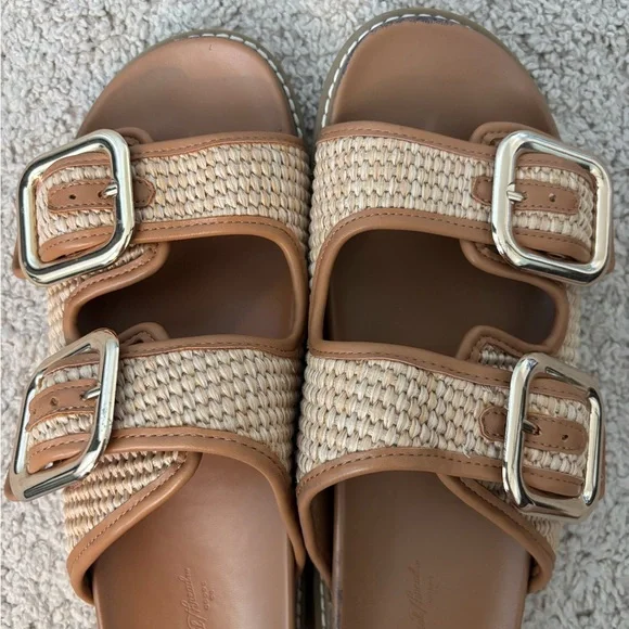 Universal Thread Tan and Natural Woven Double-Buckle Slide Sandals - Picture 3 of 6